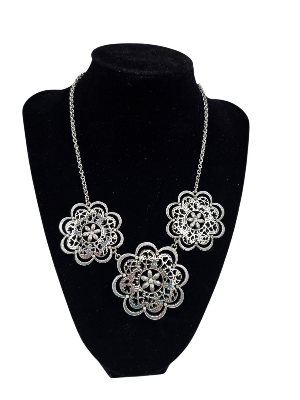 Brighton Silver Floral Filigree Three-Petal Necklace